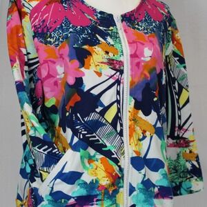 Sportelle PXL Zip Front Jacket Multicolor Floral Rhinestone Zipper Pockets